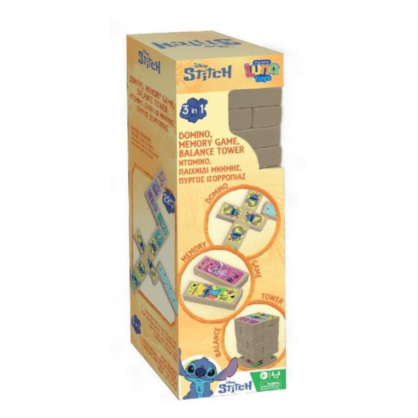 Πύργος 3 σε 1 Disney Stitch Ντόμινο, Μνήμης και Ισορροπίας, 48 τμχ.